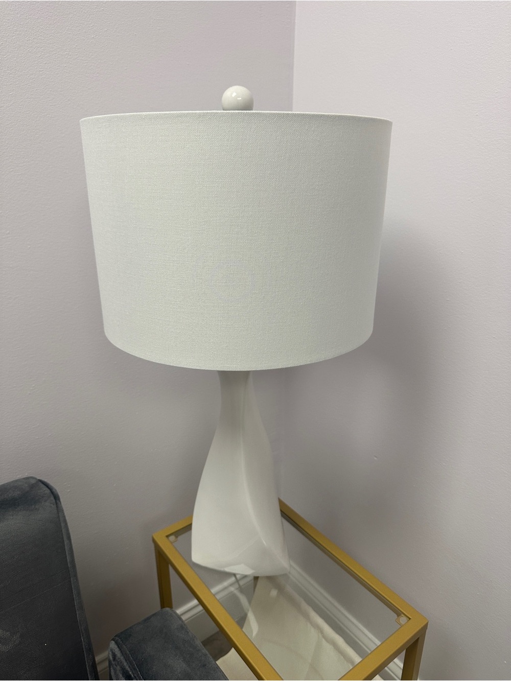 White Ceramic Table Lamp with White Linen Shade
